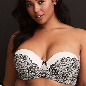 Torrid Black and White Lace Strapless Bra